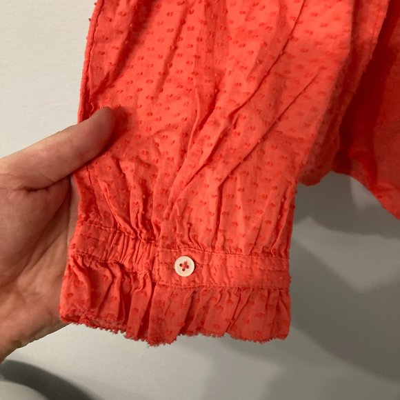 J CREW Ruffle Trim V-Neck Popover in Clip Dot Size Large NEW NWT Coral  Fall - Picture 4 of 9